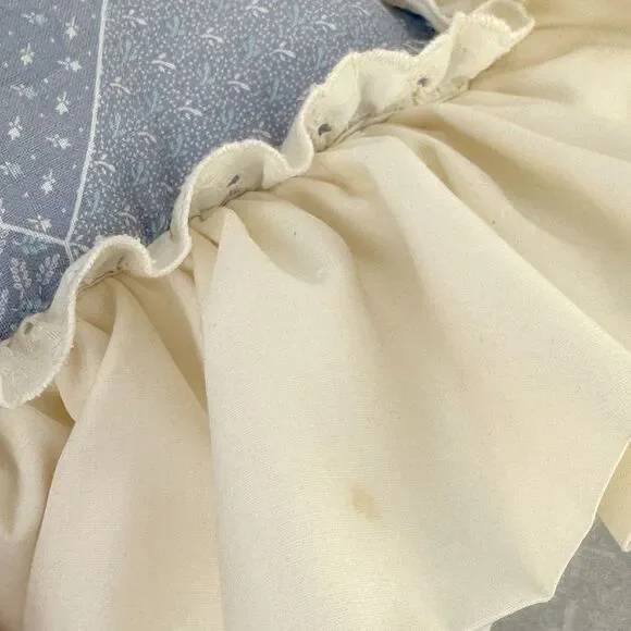 Vintage Ruffled Bunny Easter Pillow 12x12 Blue Cream Cottage Farmhouse Decor - Picture 5 of 8